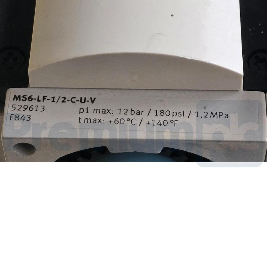 Used Festo SFAM-62-5000L-M-2SV-M12 | 564940 Flow Sensor w/MS6-FRM-1/2 Filter & 529853