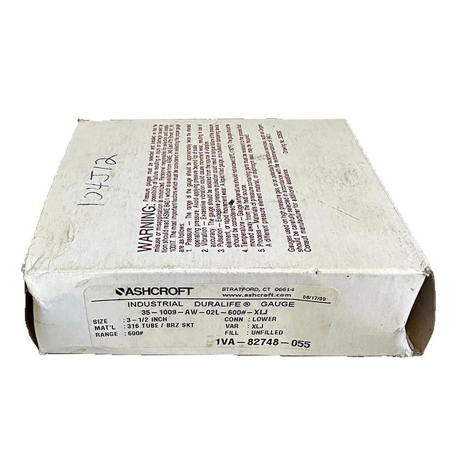 NEW ASHCROFT 35-1009-AW-02L-600#-XLJ / 351009AW02L600#XLJ DURALIFE GAUGE 3-1/2''