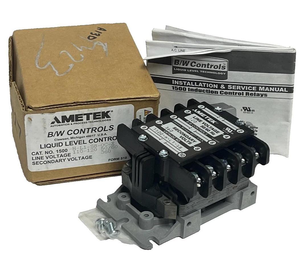 NEW Ametek B/W Controls 1500-H-L1-S8-OC-X Liquid Level Control Relay 120V 360V