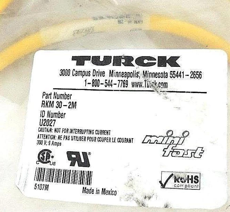 Used NEW TURCK RKM 30-2M MINI-FAST CORDSET ID #: U2027, RKM302M