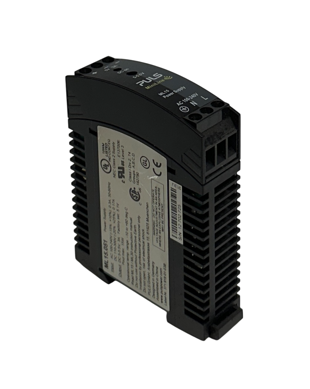 Used PULS ML15.051 / ML15051 POWER SUPPLY 100-240VAC/110-300VDC IN 5-5.5VDC OUT USNP