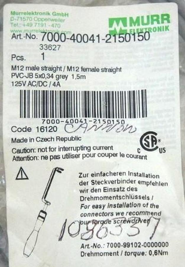 LOT OF 2 NEW MURR ELEKTRONIK 7000-40041-2150150 CORDSETS PVC-JB 7000400412150150