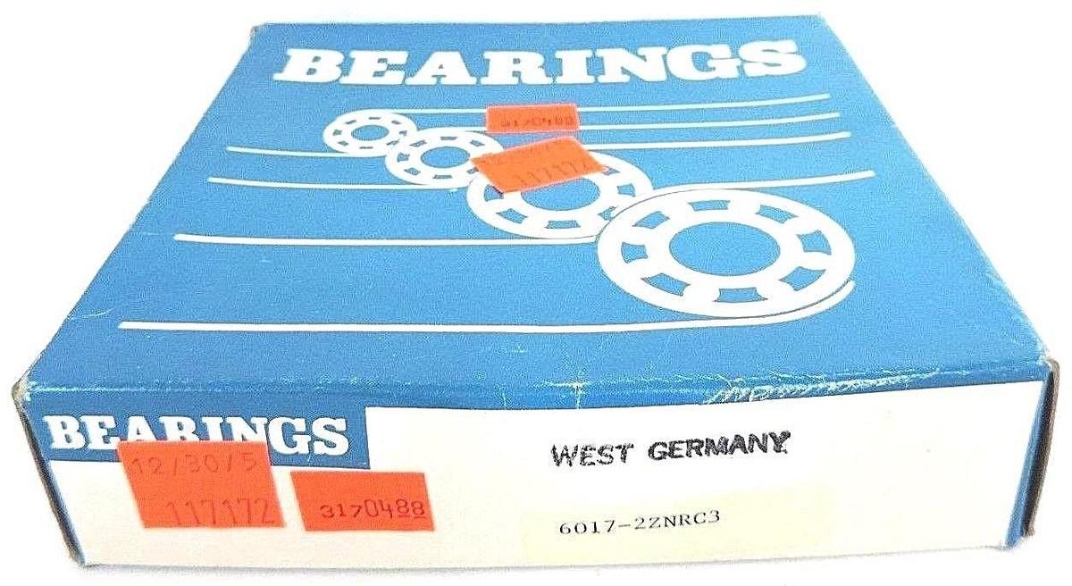 Used NIB WEST GERMANY BEARINGS 6017-2ZNRC3 BALL BEARING 60172ZNRC3, 6017-2Z-C3