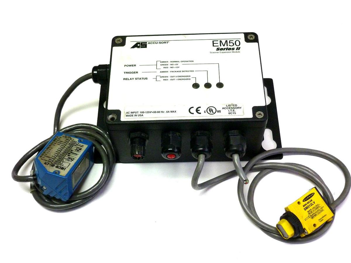 Used ACCU-SORT EM50 SCANNER EXPANSION MODULE W/ BAR CODE SCANNER 10 10B20-05-EM