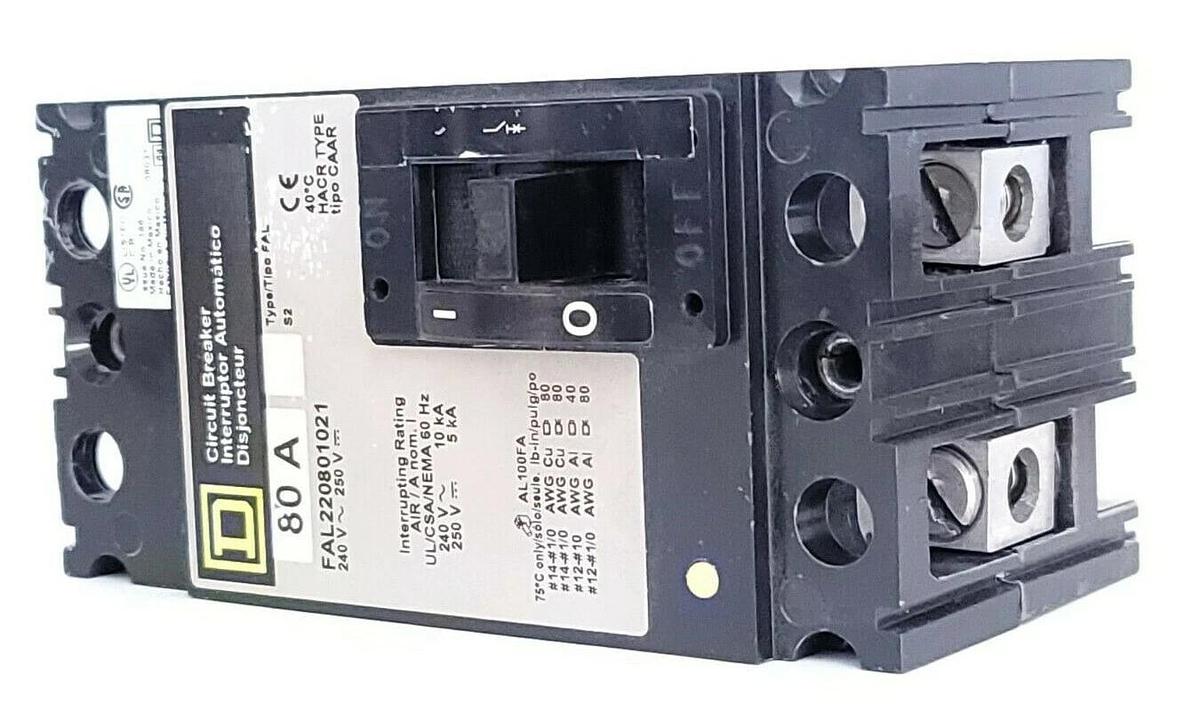 Used SQUARE D FAL220801021 CIRCUIT BREAKER 80A 240V~250V