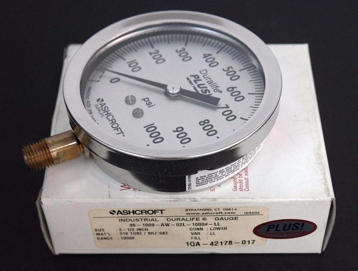 Used NIB ASHCROFT 35-1009-AW-02L-1000#-LL DURALIFE GAUGE 3-1/2 INCH, 1QA-42178-017