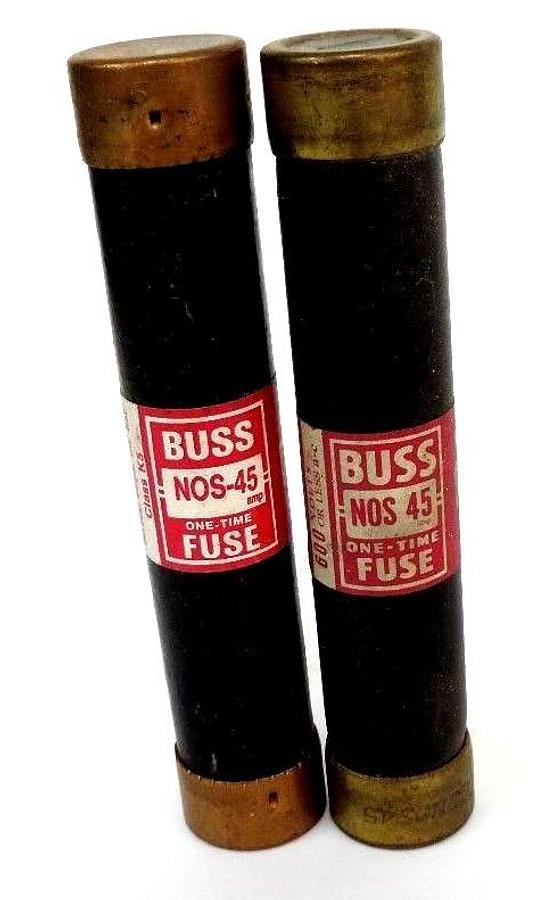 Used LOT OF 2 COOPER BUSSMANN BUSS NOS-45 ONE-TIME FUSES NOS45