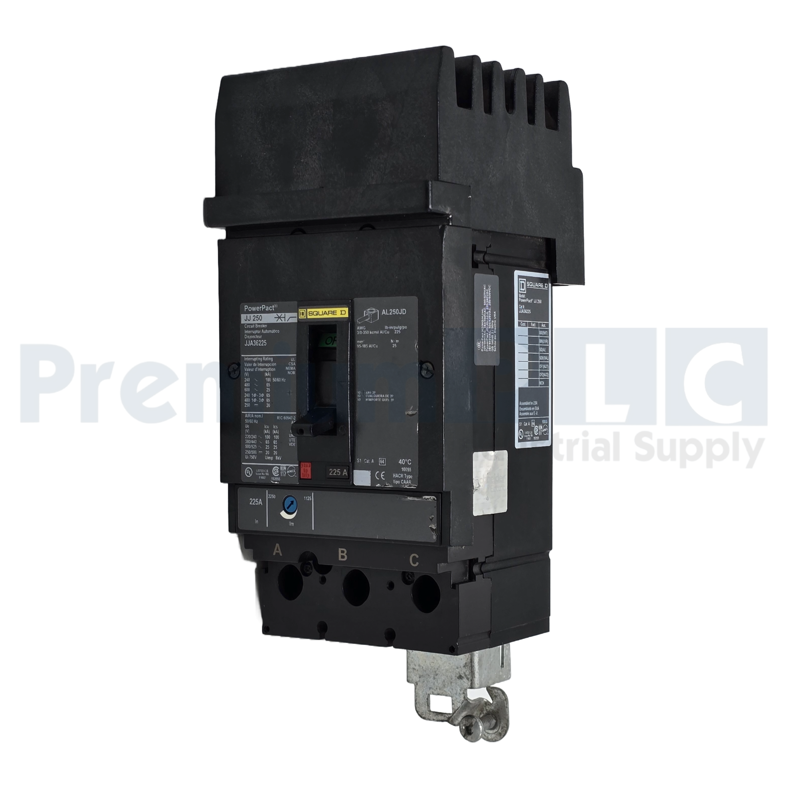 Used SQUARE D JJA36225 PowerPact JJ 250 CIRCUIT BREAKER 225A, 3-POLE, 600VAC NSNP