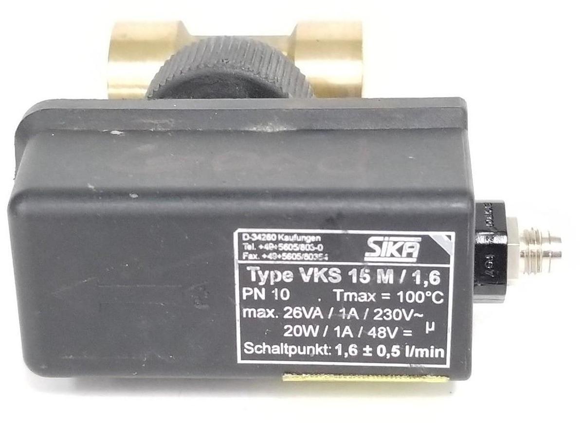 Used SIKA TYPE VKS 15 M/1,6 FLOW CONTROL SWITCH W/ PN25 1/2'' VALVE VKS 15M/1.6