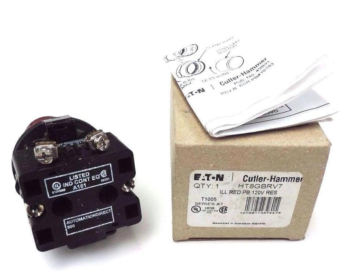 Used NIB CUTLER-HAMMER HT8GBRV7 ILL RED PUSHBUTTON 120V RES SER. A1 W/ HT8GR2