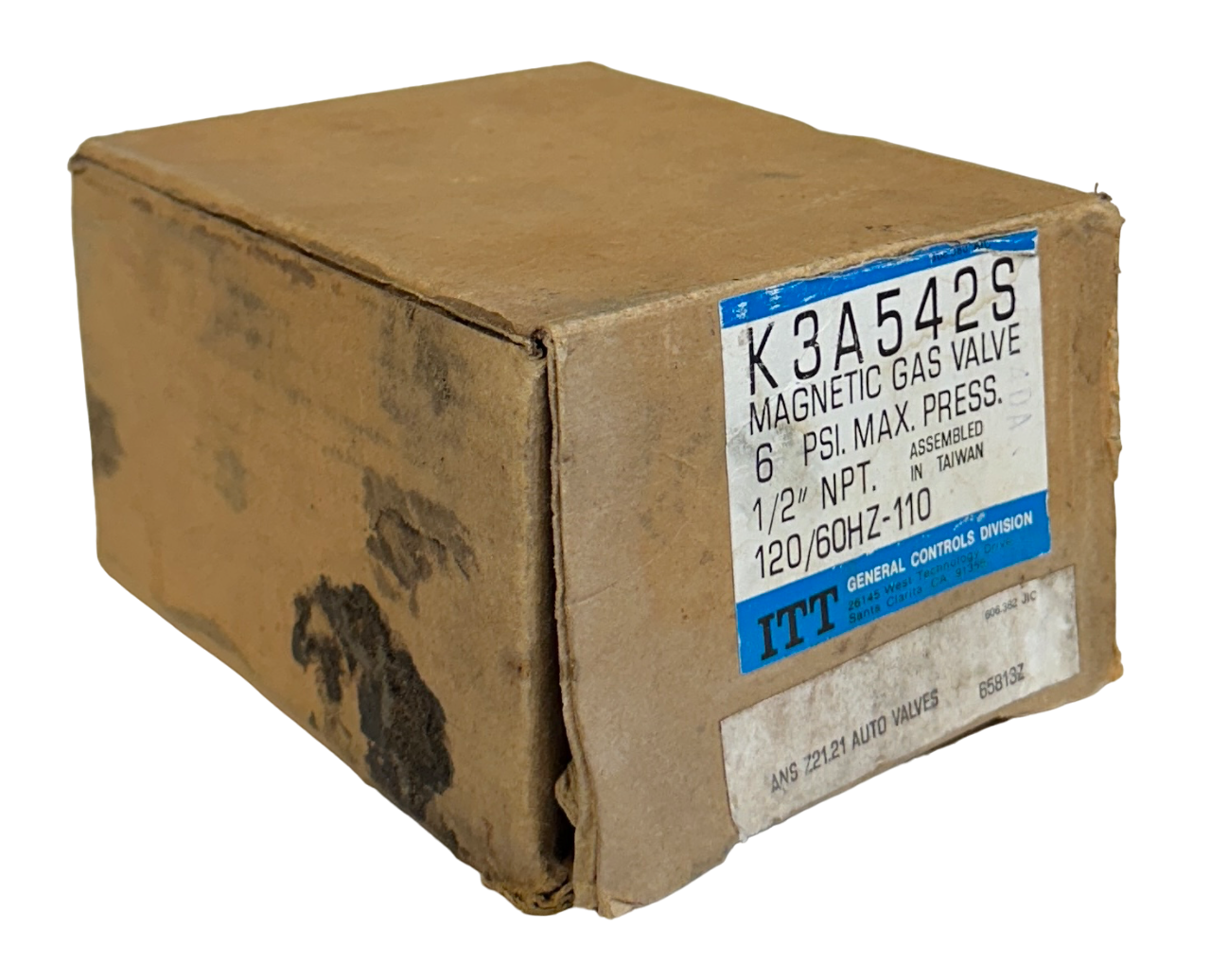 Used ITT GENERAL CONTROLS K3A542S MAGNETIC GAS VALVE 1/2'' NPT 120/60Hz-110 NSMP