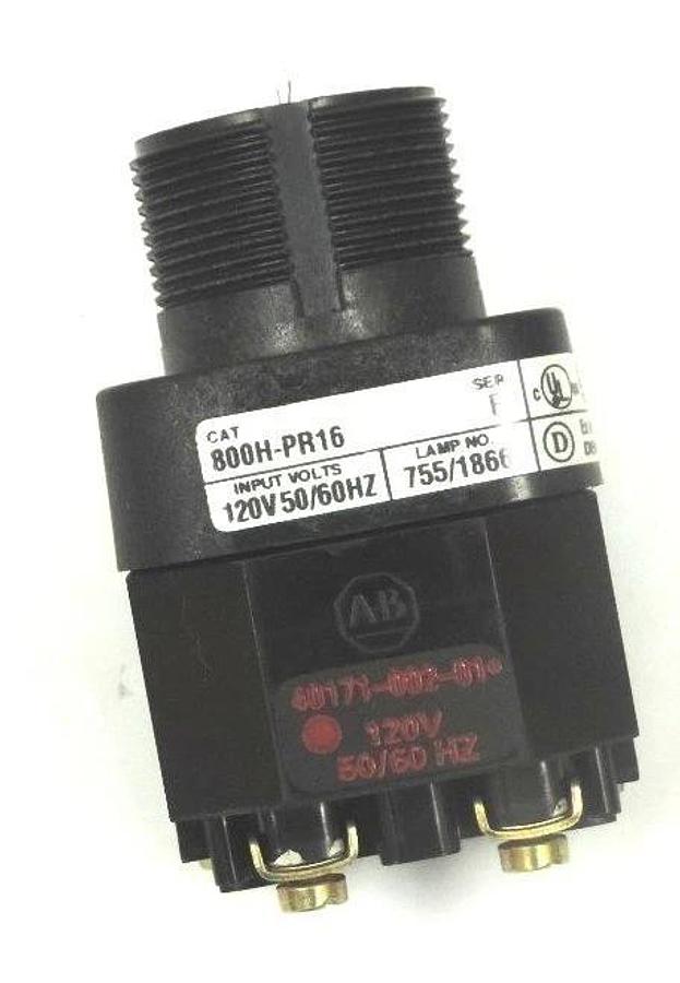 Used ALLEN BRADLEY 800H-PR16 PILOT LIGHT 800HPR16, SER. F W/ 40171-002-01 COIL 120V