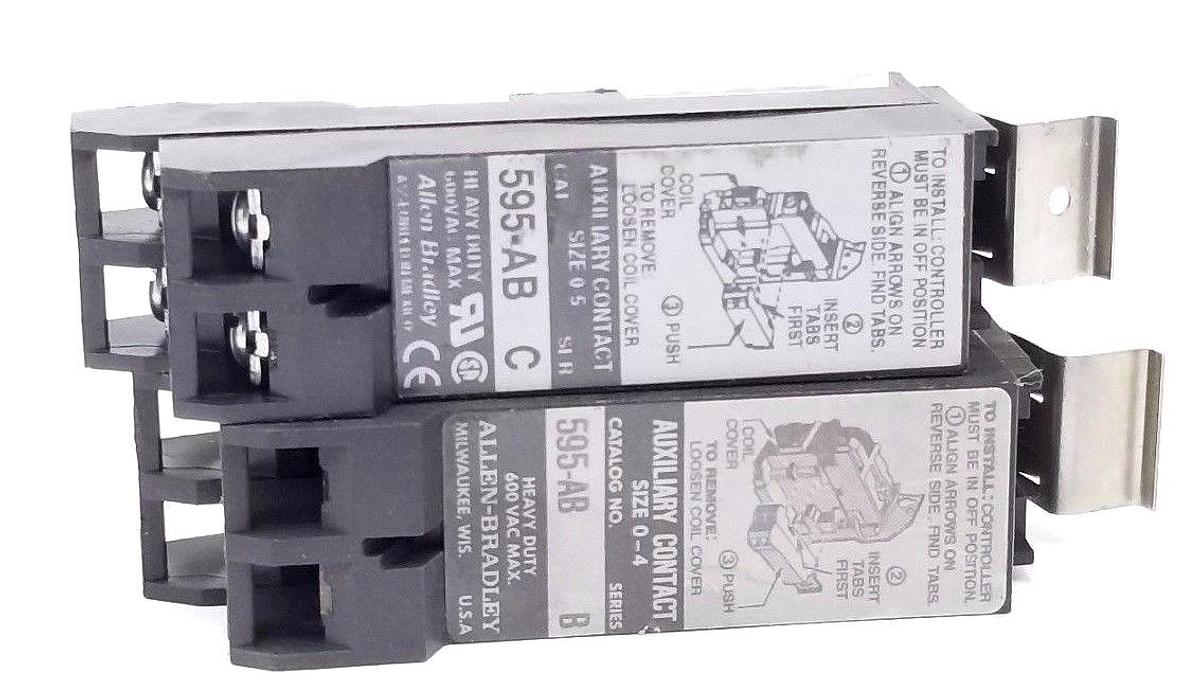 Used LOT OF 2 ALLEN BRADLEY 595-AB AUXILIARY CONTACTS SER. B & C, 595AB
