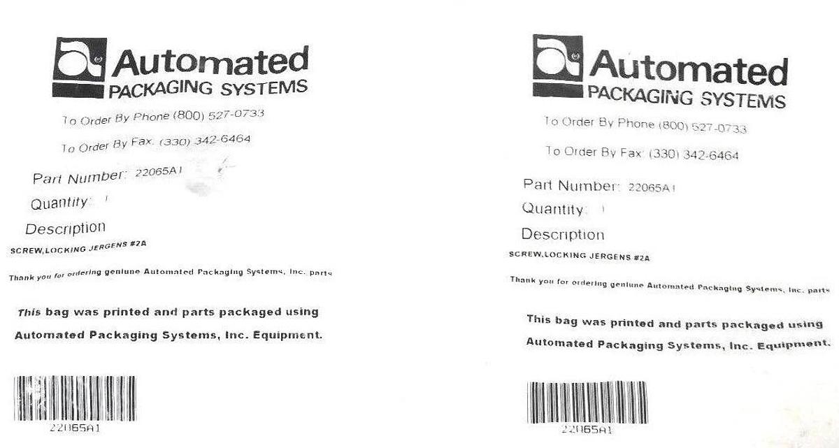 Used LOT OF 2 NEW AUTOMATED PACKAGING SYSTEMS 22065A1 SCREW, LOCKING JERGENS #2A