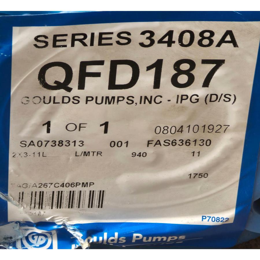 Used ITT GOULDS PUMP 3408A 2X3-11L DOUBLE SUCTION SPLIT CASE PUMP P/N QFD187 NSNP