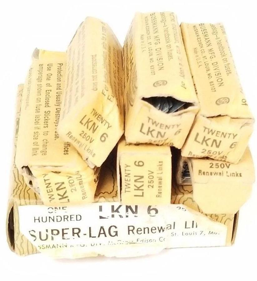 Used LOT OF 120 NIB BUSSMANN LKN-6 SUPER-LAG RENEWAL LINKS LKN6, 250V