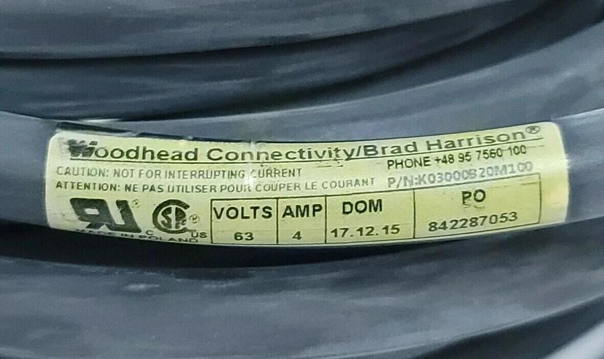 Used NEW MOLEX WOODHEAD K03000B20M100 M23-19P-FE-ST-10M-PUR-UL