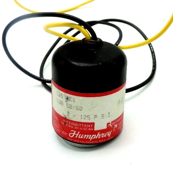 Used HUMPHREY 125 4E1 SOLENOID COIL 1254E1, 8.2W, 0-125 P.S.I.