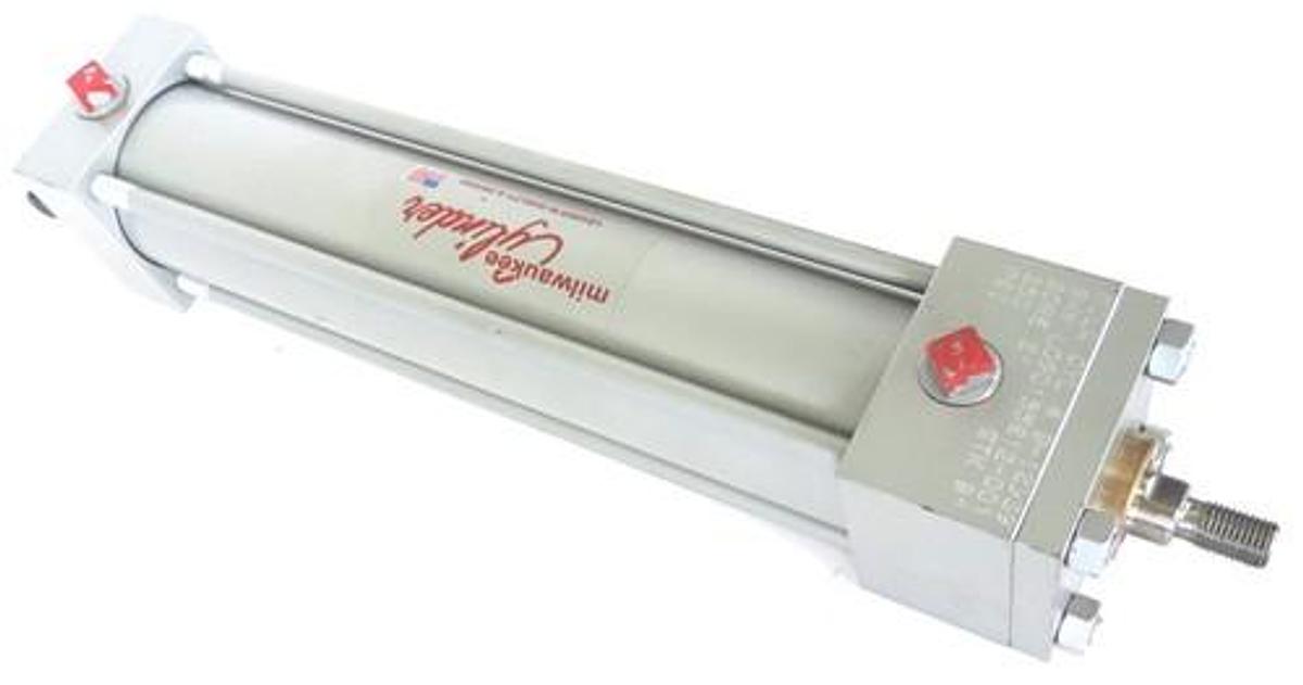 Used NEW MILWAUKEE PNUEMATIC CYLINDER B-12959, 2" BORE 8" STROKE 250PSI, SWIVEL MOUNT