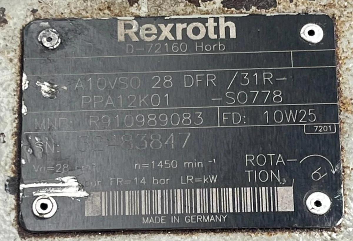 Used REXROTH R910989083 A10VSO 28 DFR/31R-PPA12K01 Hydraulic Piston Pump 28cc