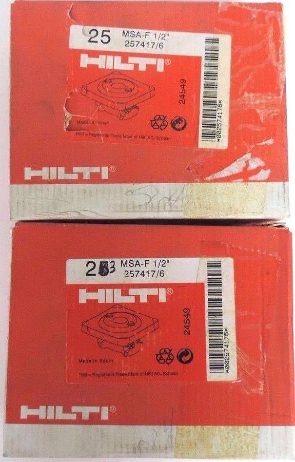 Used LOT OF 48 NEW HILTI MSA-F 1/2" CLAMPS 257417/6, (1) BOX OF 25, (1) BOX OF 23