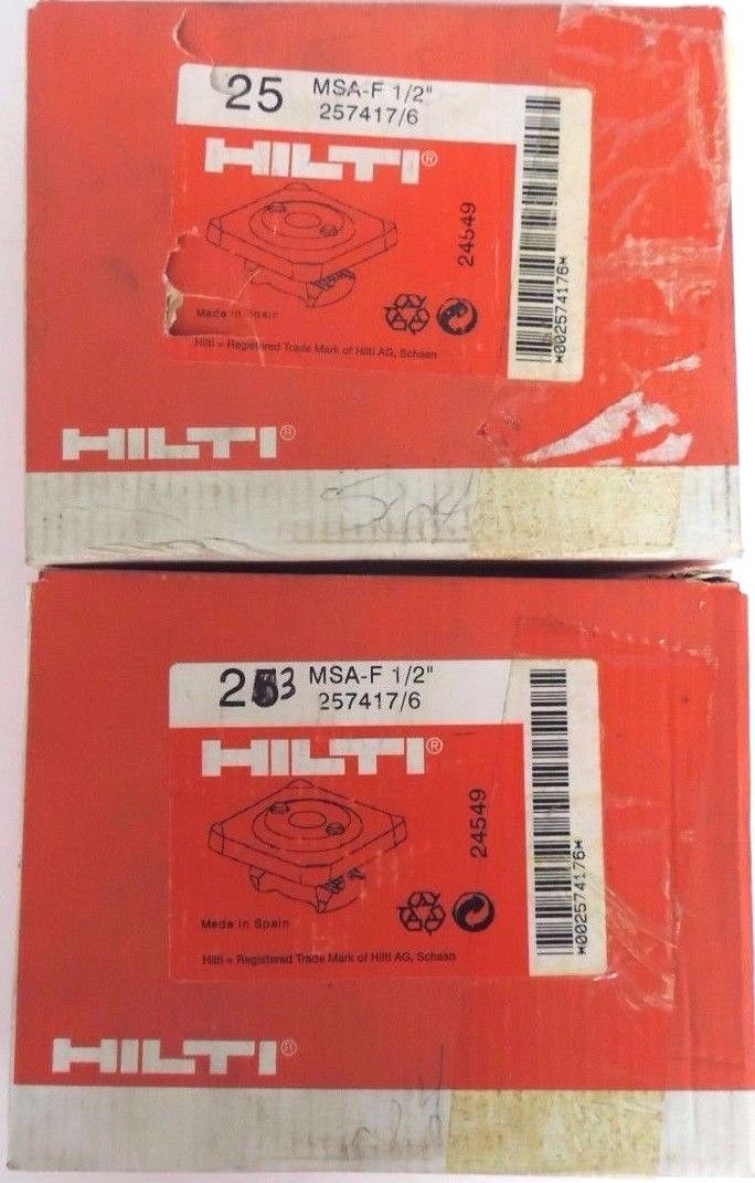 Used LOT OF 48 NEW HILTI MSA-F 1/2" CLAMPS 257417/6, (1) BOX OF 25, (1) BOX OF 23