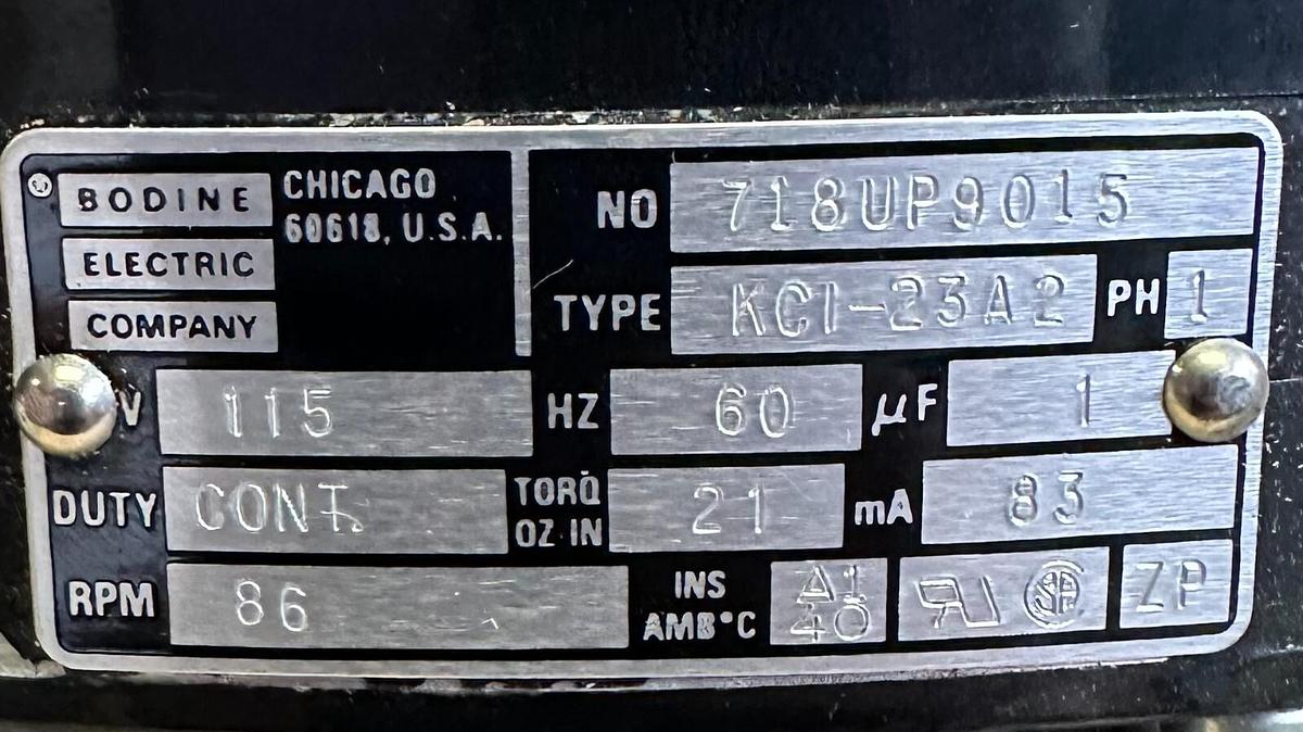 Used NEW BODINE KCI-23A2 / KCI23A2 SINGLE PHASE GEARMOTOR 718UP9015 60Hz 115V 718-UP
