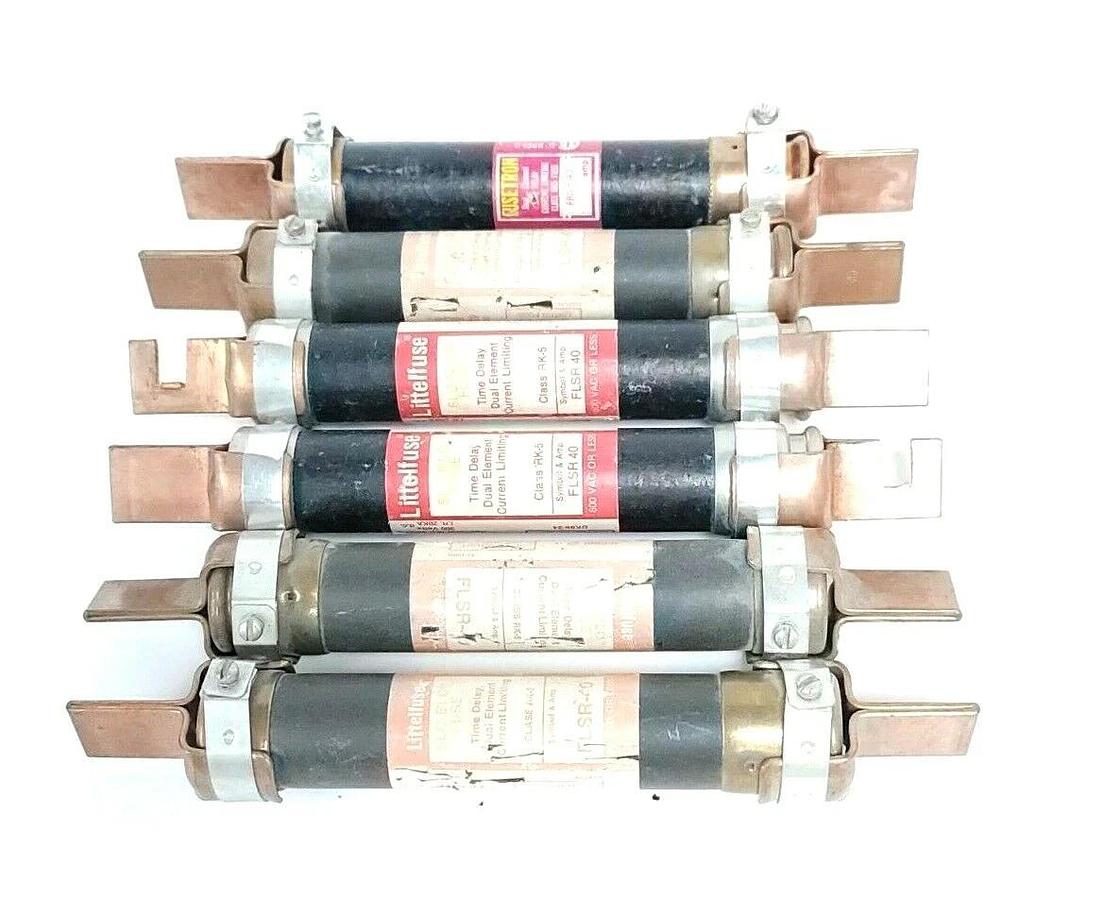 Used LOT OF 6 LITTELFUSE FLSR-40 CLASS RK-5 SLO BLO TIME DELAY DUAL ELEMENT FUSES