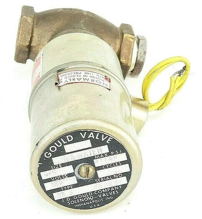 Used GOULD COMPANY QR-3 SOLENOID VALVE AIR/WATER 120V 5-150PSI 60CY SIZE: 3/4''