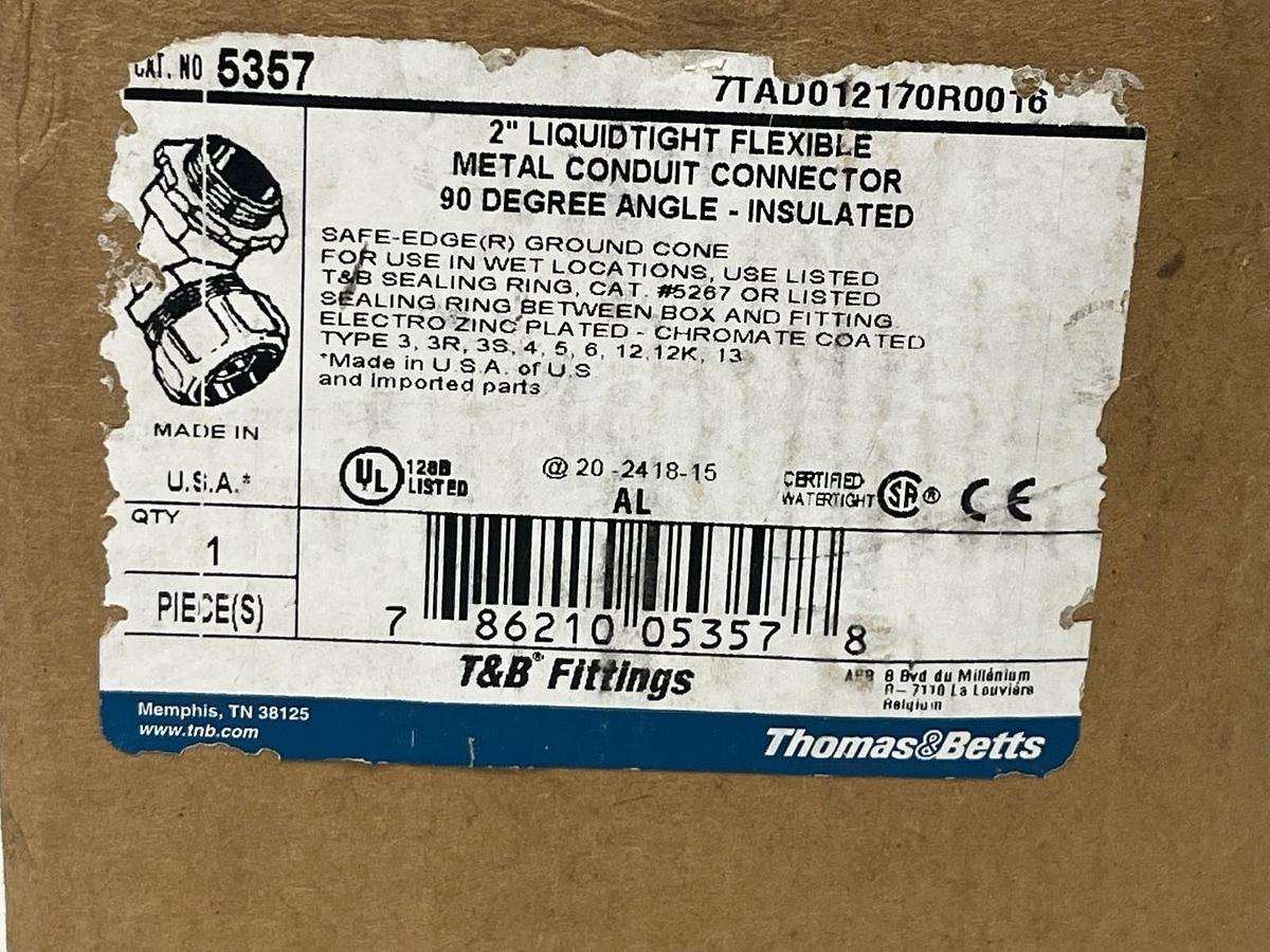 Used THOMAS & BETTS 5357 Liquidtight Connector | 2" 90° Angle | INSULATED | NSMP