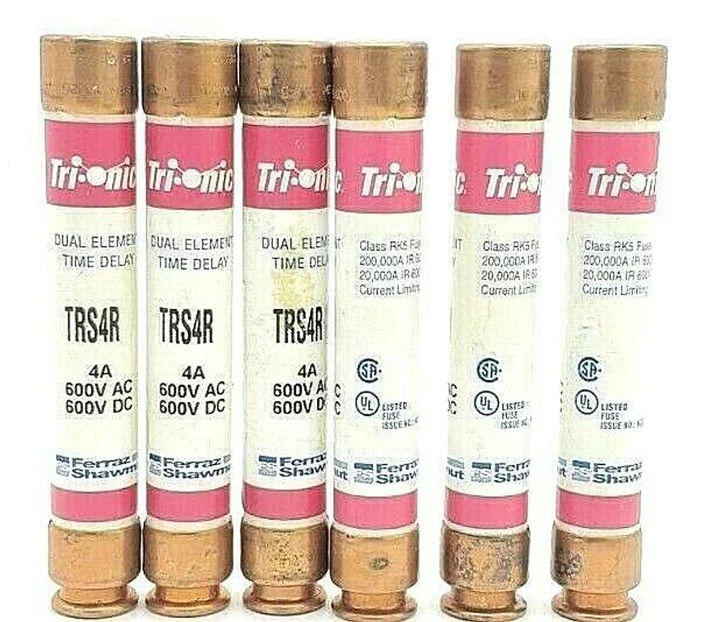 Used LOT OF (3) FERRAZ SHAWMUT TRS4R & (3) TRS2R TRI-ONIC DUAL ELEMENT FUSES