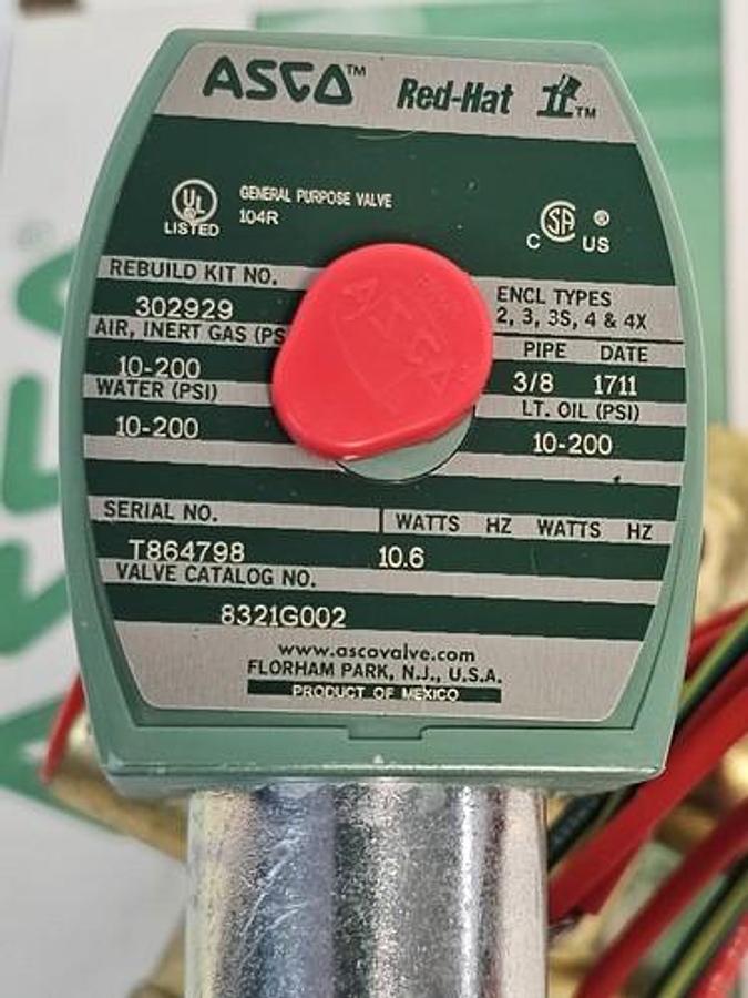 Used NIB ASCO 8321G002 SOLENOID VALVE 24/DC 3/8'' 3W 8321-G002-24DC