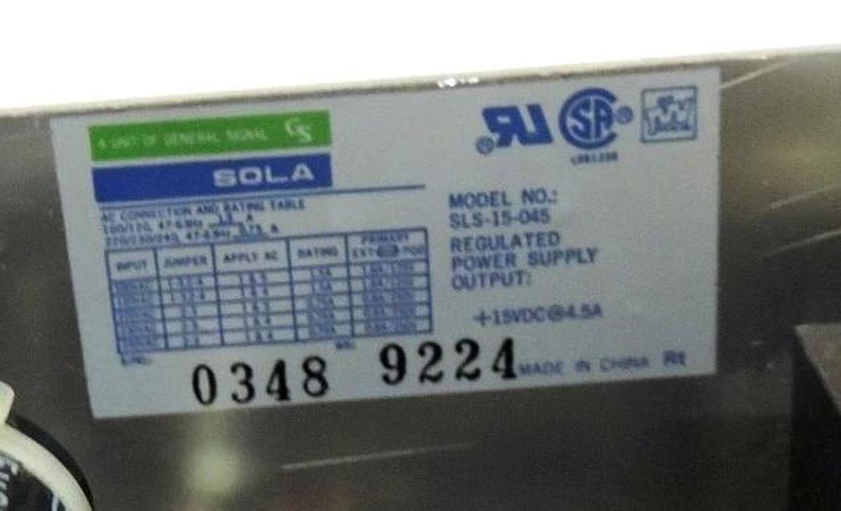 Used SOLA SLS-15-045 REGULATED POWER SUPPLY 220/230/240V-AC 15-244W 4.5A