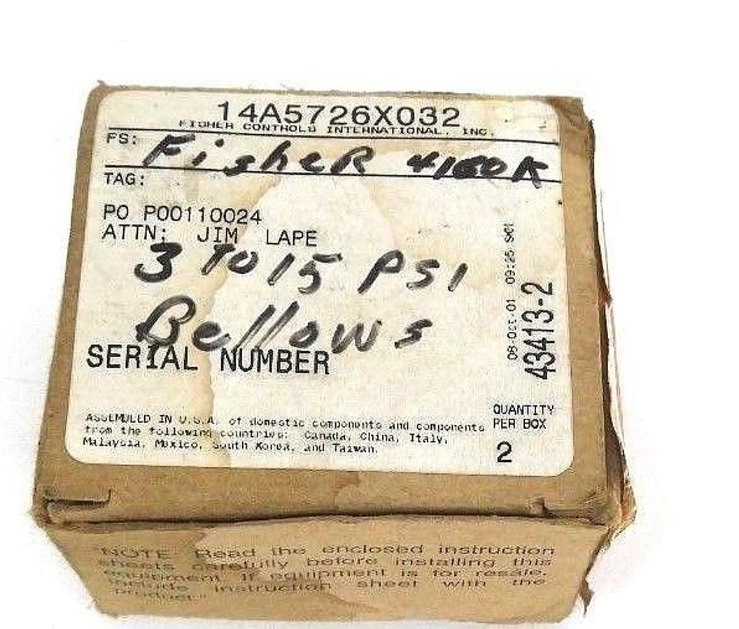 Used NIB FISHER CONTROLS 14A5726X032 BELLOWS ASSEMBLY W/ 5 O-RINGS, 2 GASKETS