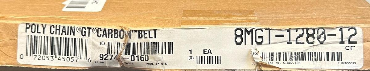 Used GATES 8MGT-1280-12 / 9274-0160 POLY CHAIN GT CARBON BELT 12mm W 160-TEETH NSMP