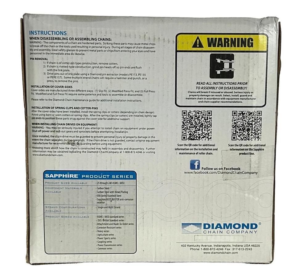 Used NEW DIAMOND 06B-2X10FT / 06B-2 RIV CH 10F SAPPHIRE ROLLER CHAIN 10FT RIVETED