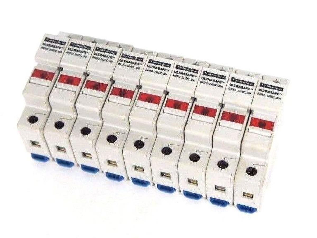 Used LOT OF 9 FERRAZ SHAWMUT USM1I-DC24 ULTRA SAFE FUSE HOLDERS 24VDC, 30A