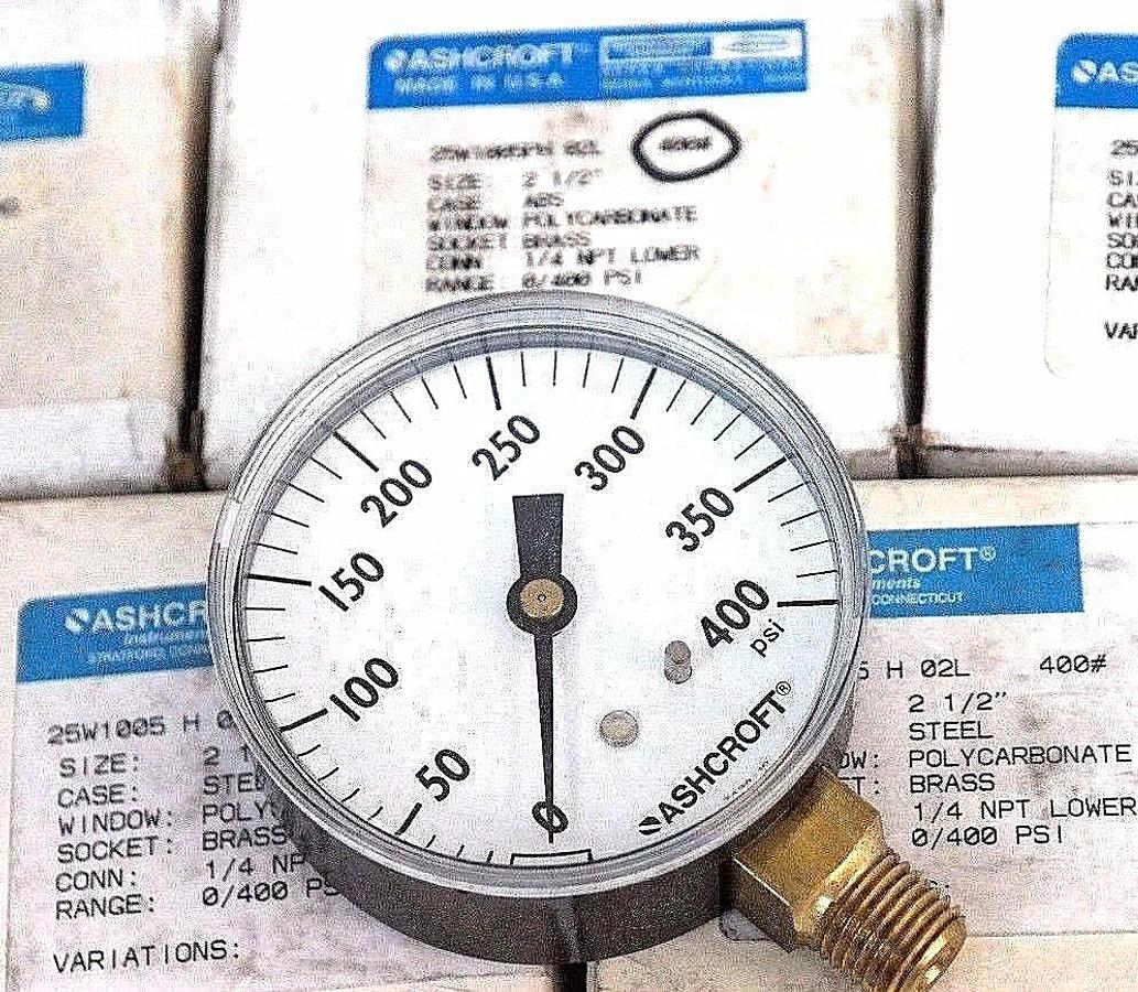 Used LOT OF 5 NIB ASHCROFT 25W1005PH02L GAUGES 25W1005PH 02L 400# 1/4 NPT LOWER