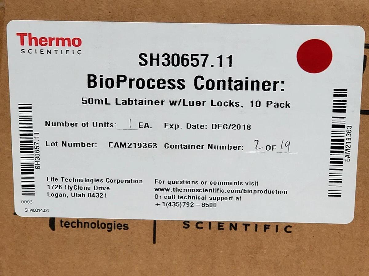Used BOX OF 10 NEW THERMO SCIENTIFIC SH30657.11 LABTAINERS W/ LUER LOCKS 50mL