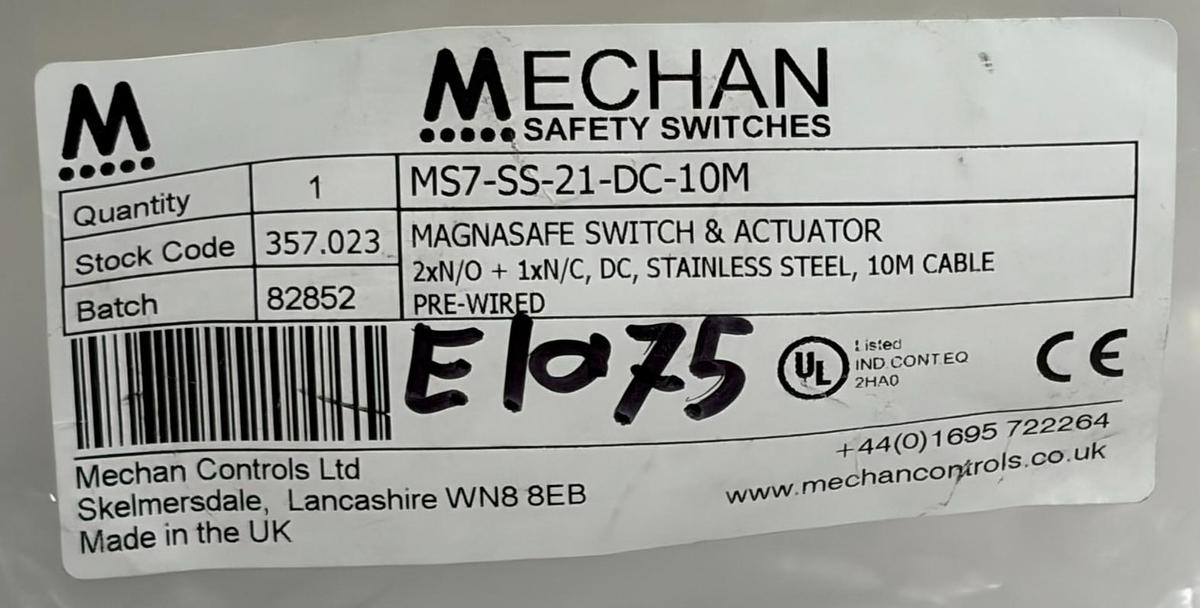 Used Mechan Controls MS7-SS-21-DC-10M Safety Switch 357.023 Open Box Missing Actuator