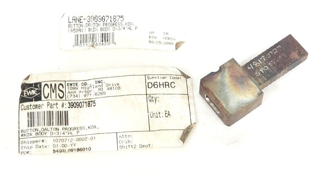 Used EWIE CO. A5QAU BUTTON, DAUTON PROGRESS, KDX #KDX BODY D=3/4"HL P, 3909071875