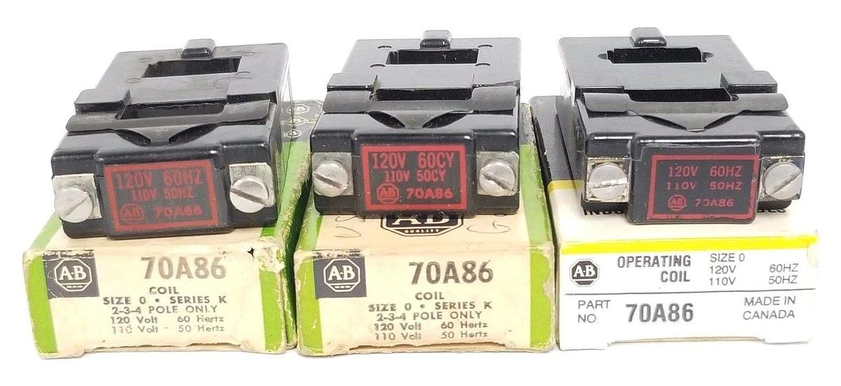 Used LOT OF 3 ALLEN BRADLEY 70A86 COILS 120V 60CY, 110V 50CY (IN BOXES)