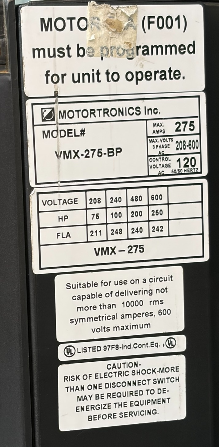 Used Motortronics VMX-275-BP Soft Starter 275A 600V LS GMC-220 Contactor Untested