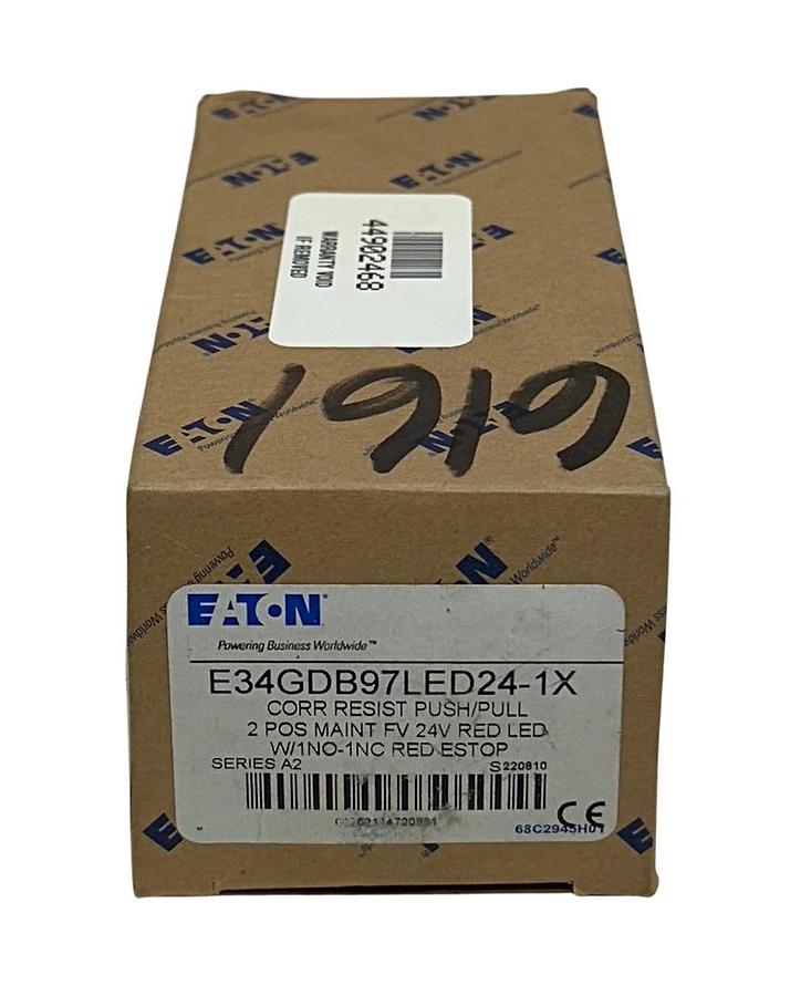 Used EATON E34GDB97LED24-1X CORROSION RESISTANT PUSH/PULL RED E-STOP SERIES A2 NSMP