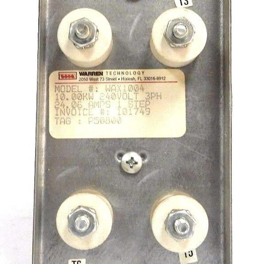Used WARREN TECHNOLOGY WAX1004 ELECTRIC HEATING ELEMENT P50800, 10KW, 240V, 3PH