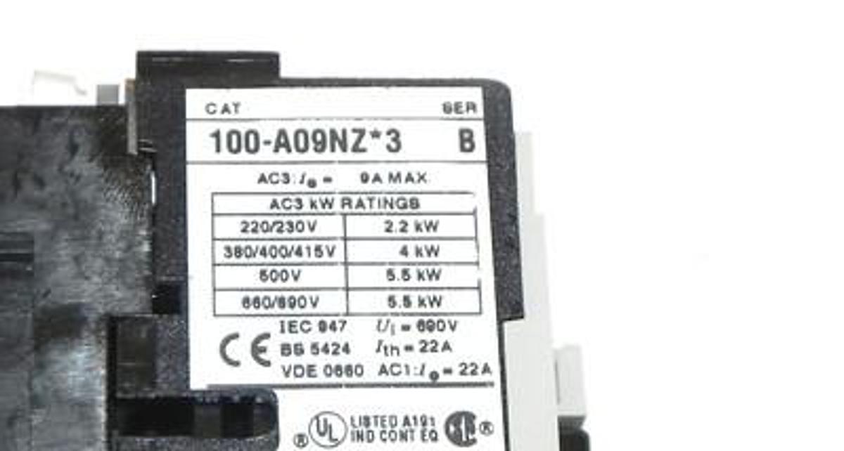 Used ALLEN BRADLEY 100-A09NZ*3 CONTACTOR 9AMP 660V 3 POLES 100A09NZ3, 24V DC