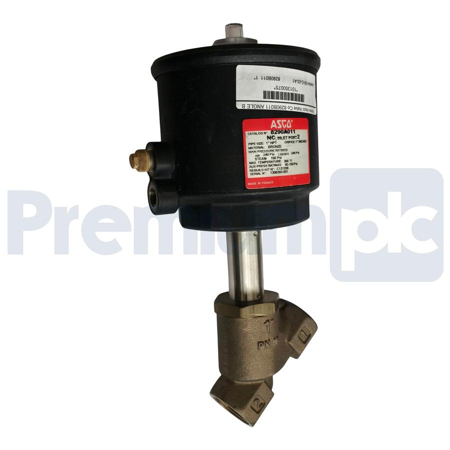 Used ASCO 8290A011 Angle Body Aux. Piloted Piston Valve 1" NPT Bronze 2/2 NC NSNP