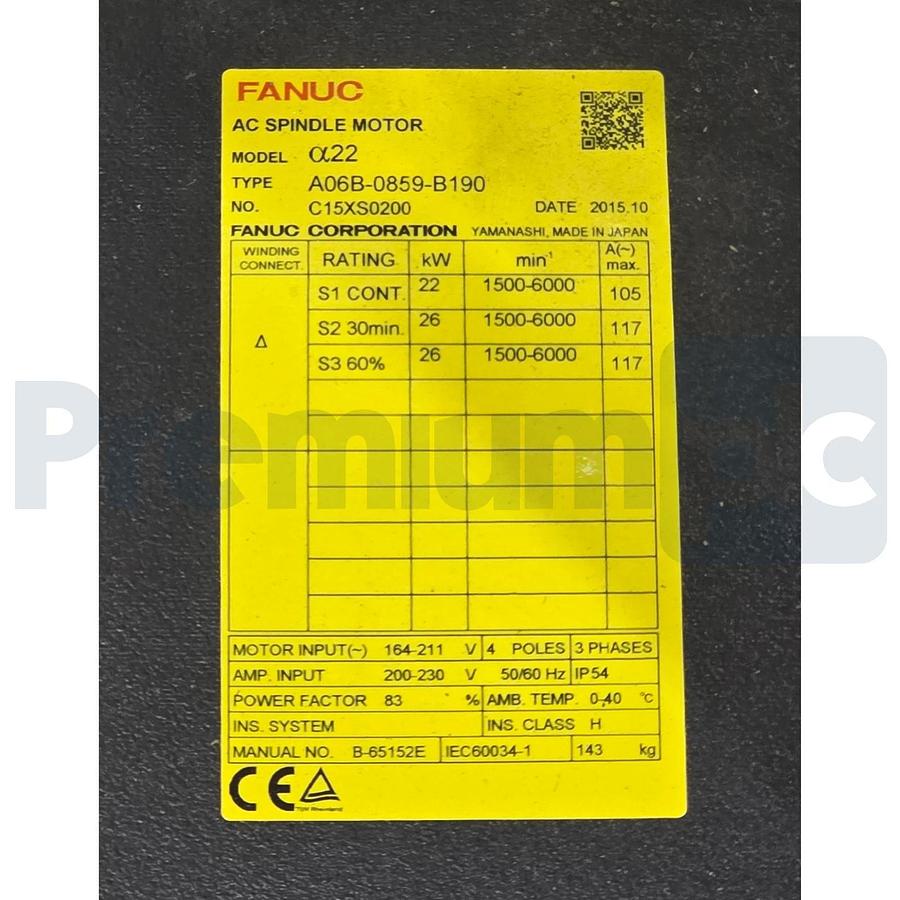 FANUC A06B-0859-B190 Alpha α22 AC Spindle Motor w/ MZ Sensor 22kW NSMP (read)