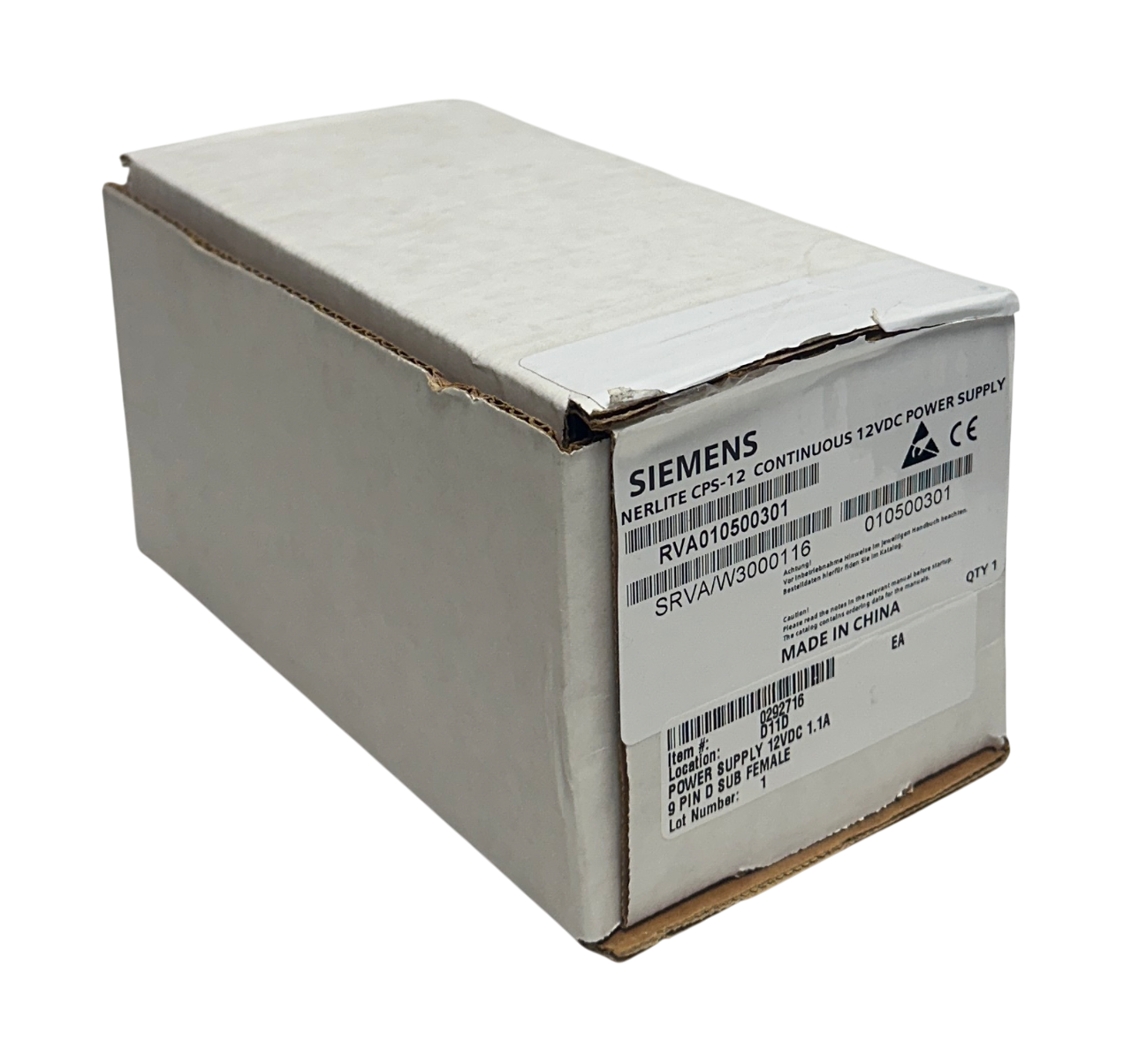 Used SIEMENS RVA010500301 / CPS-12 NERLITE CONTINUOUS 12VDC POWER SUPPLY 1.1A NSMP