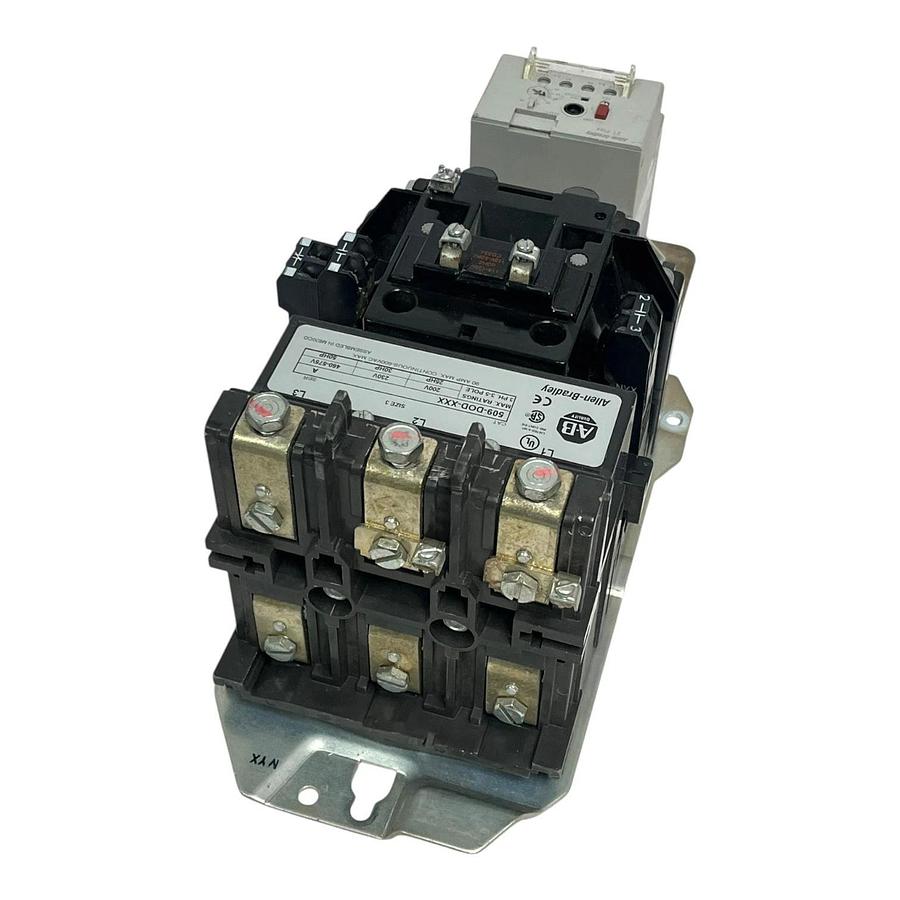 Used Allen-Bradley 509-DOD-XXX /A Size 3 Starter 90A 110/120V Coil  w/ 592-EEGD Relay